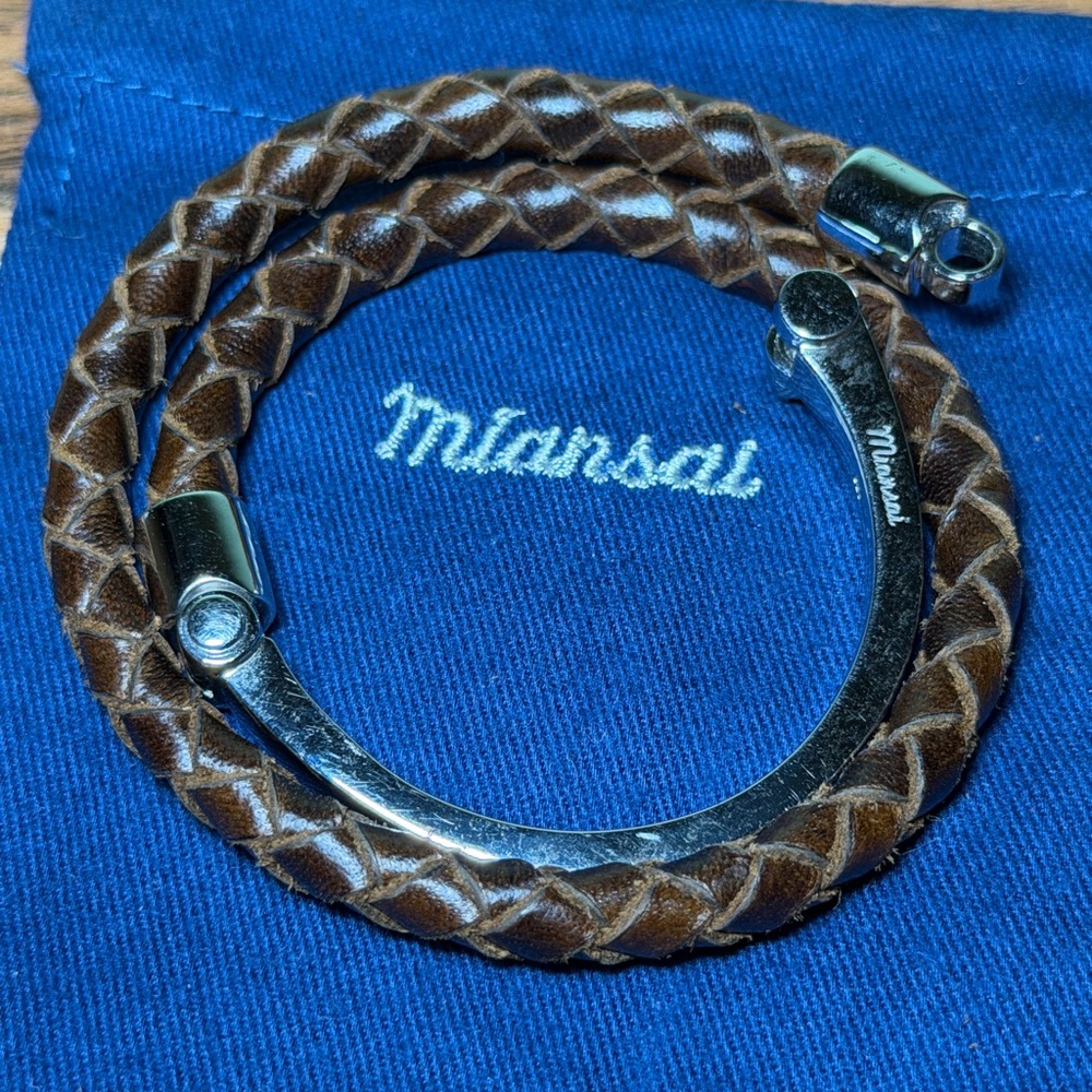 Miansai Brown Braided Leather Wrap Bracelet with SS.925